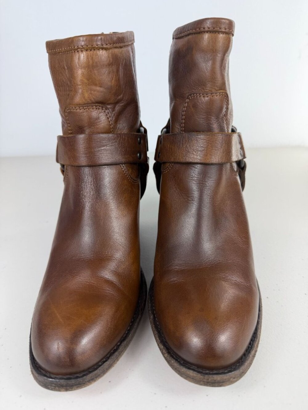 Frye Tabitha harness short leather brown boots women's size 8B